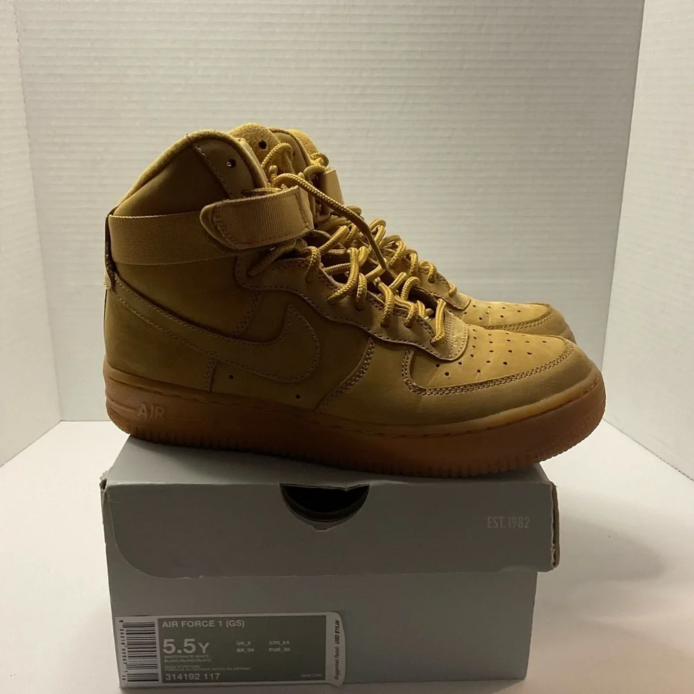Nike Air Force 1 Tan High-Top Sneakers with Strap and Perforated Toe Box